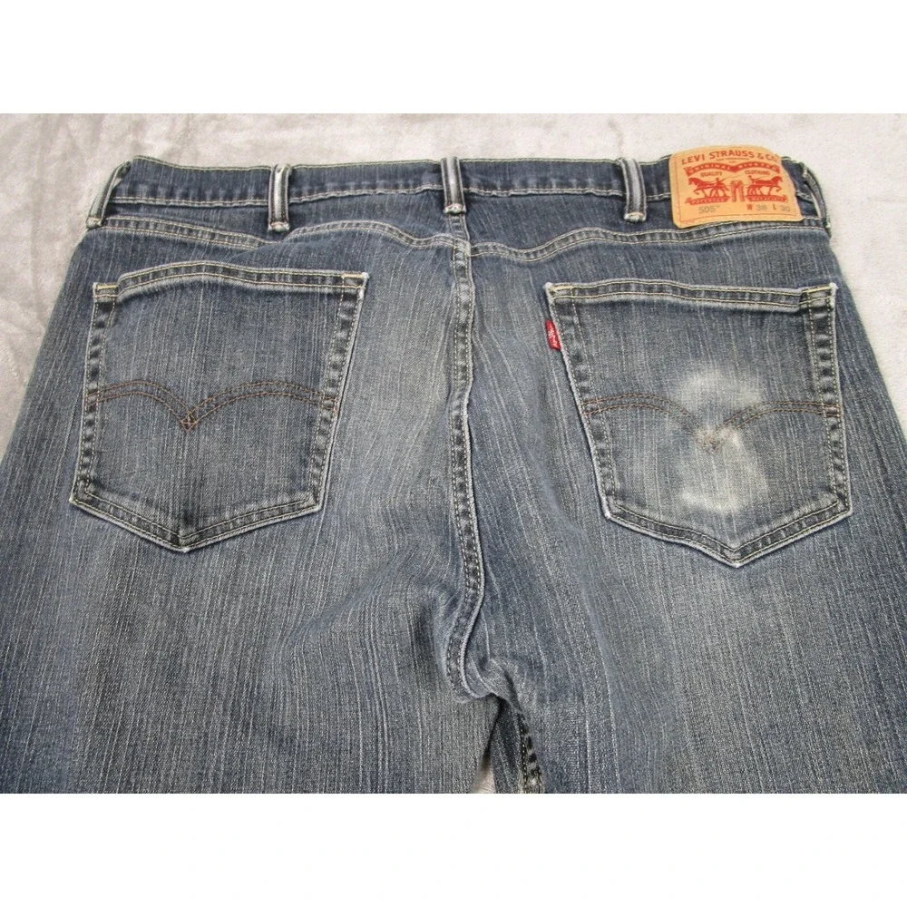Levis‎ 505 Jeans Mens 38x30 Blue Denim Distressed Pockets Cotton Modern